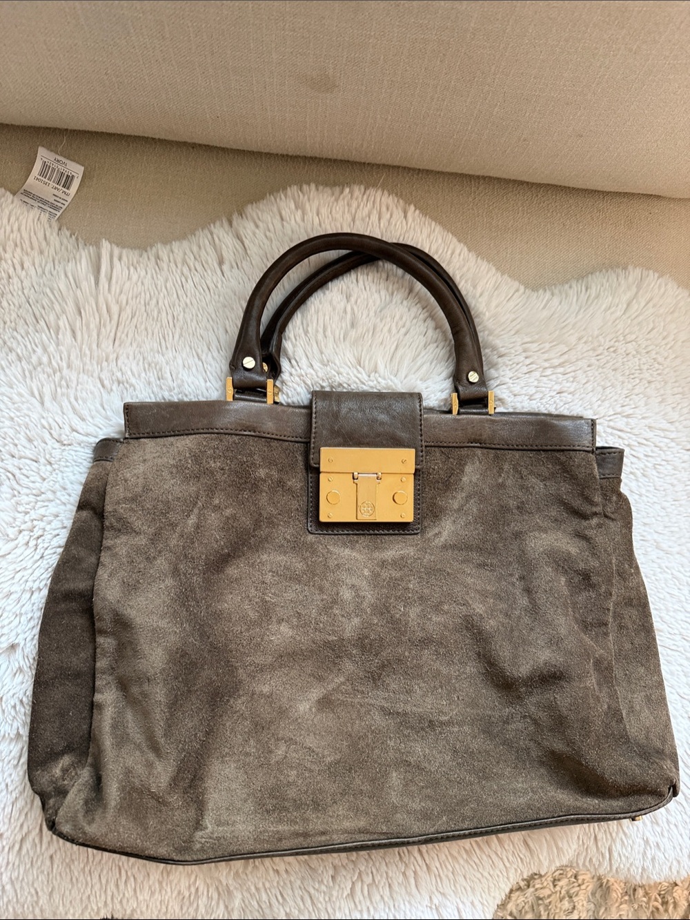Women's Suede Tory Burch Tote Bag in Brown with Gold Hardware